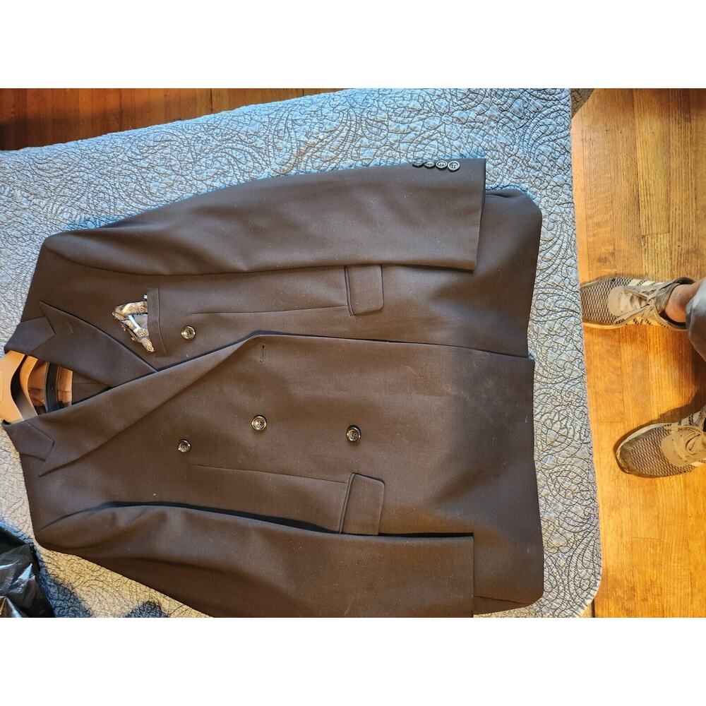 MENS 2 BUTTON SUPER 150S BLACK WOOL FEEL SUIT FLAT FRT PANT